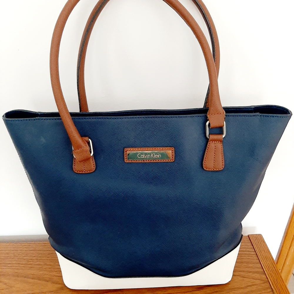 Calvin Klein Navy and Brown Women's Tote Bag